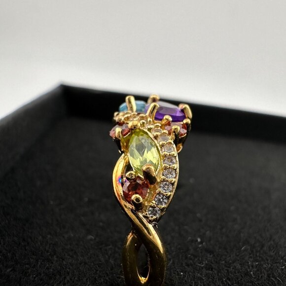 Colorful Gemstone Bouquet Ring in Sterling Silver with 14kt Gold Overlay - Picture 15 of 16